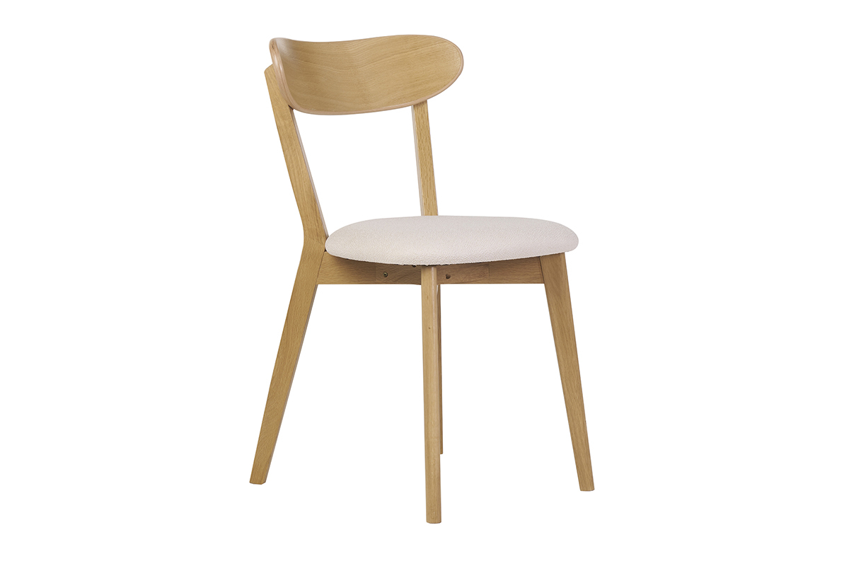 Chaises vintage en bois clair chne et tissu effet laine boucle blanc (lot de 2) DOVE