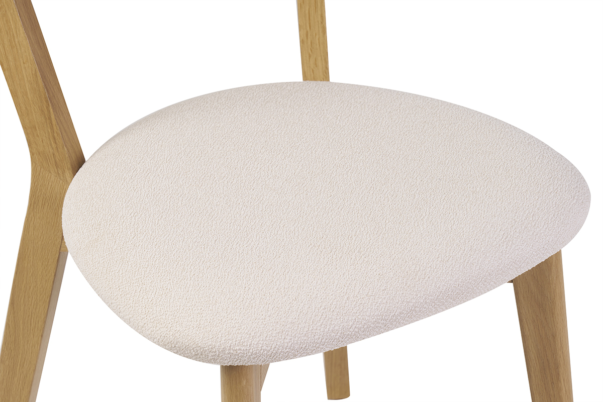 Chaises vintage en bois clair chne et tissu effet laine boucle blanc (lot de 2) DOVE