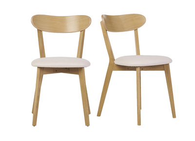 Chaises vintage en bois clair chêne et tissu effet laine bouclée blanc (lot de 2) DOVE