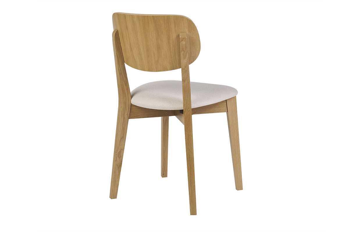 Chaises vintage en bois clair chne et tissu effet laine boucle blanc (lot de 2) LUCIA