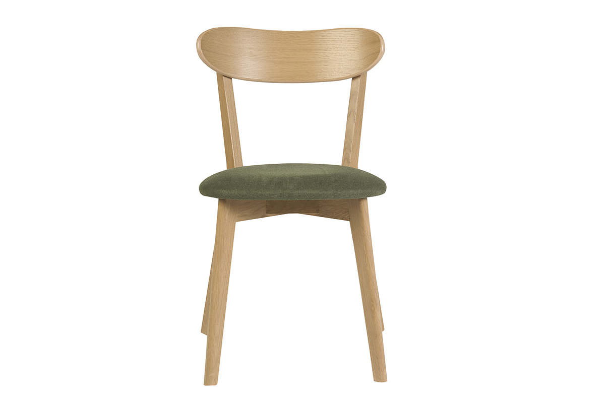 Chaises vintage en bois clair ch�ne et tissu effet velours textur� vert kaki (lot de 2) DOVE