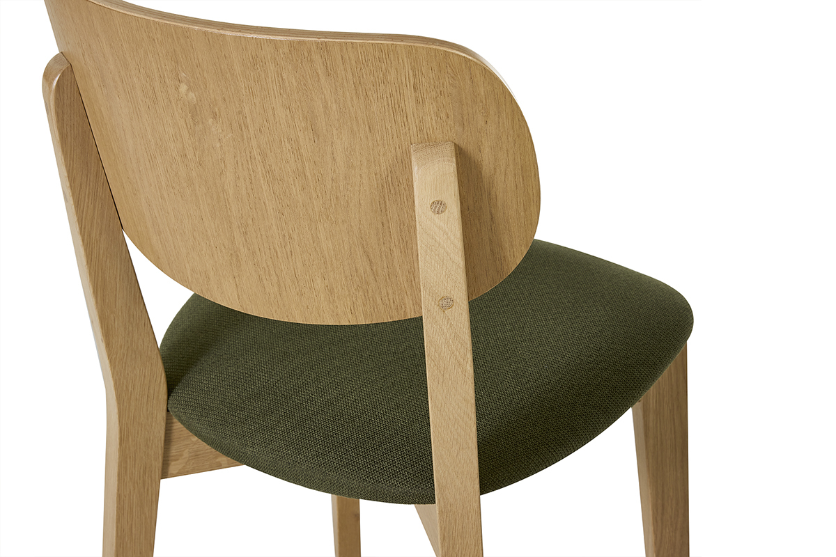 Chaises vintage en bois clair ch�ne et tissu effet velours textur� vert kaki (lot de 2) LUCIA