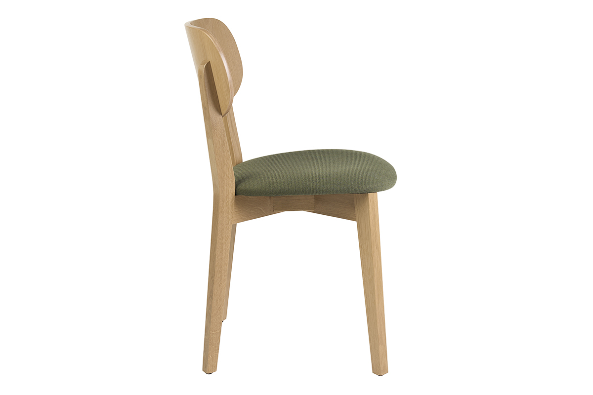 Chaises vintage en bois clair ch�ne et tissu effet velours textur� vert kaki (lot de 2) LUCIA