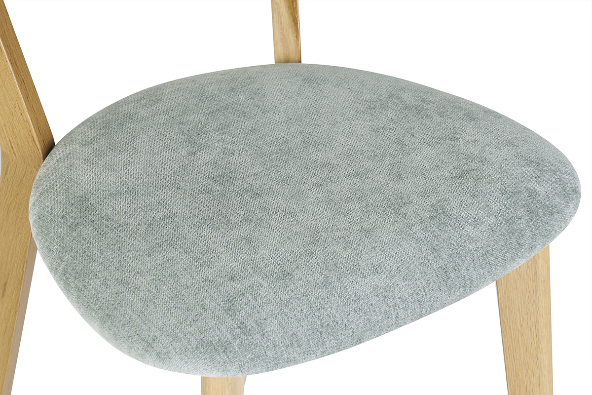 Chaises vintage en bois clair chne et tissu effet velours vert cladon (lot de 2) DOVE