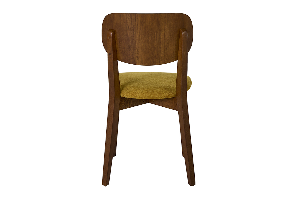 Chaises vintage en bois fonc� ch�ne et tissu effet velours jaune moutarde (lot de 2) LUCIA