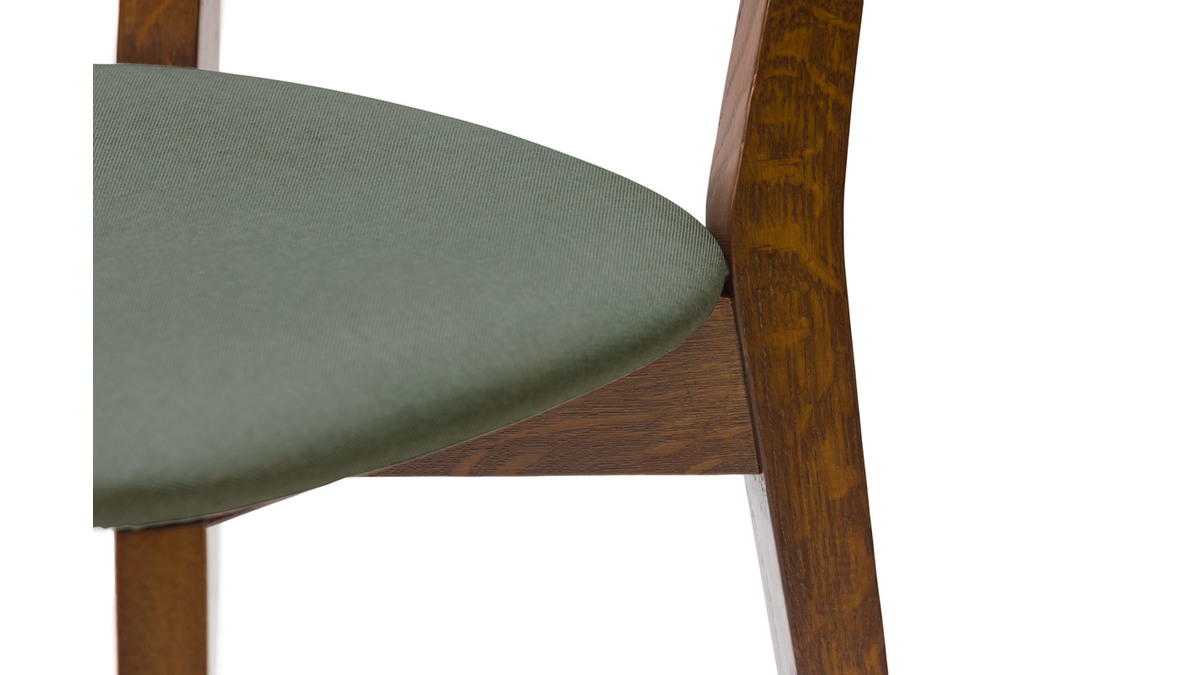 Chaises vintage en bois fonc et tissu vert kaki (lot de 2) LUCIA