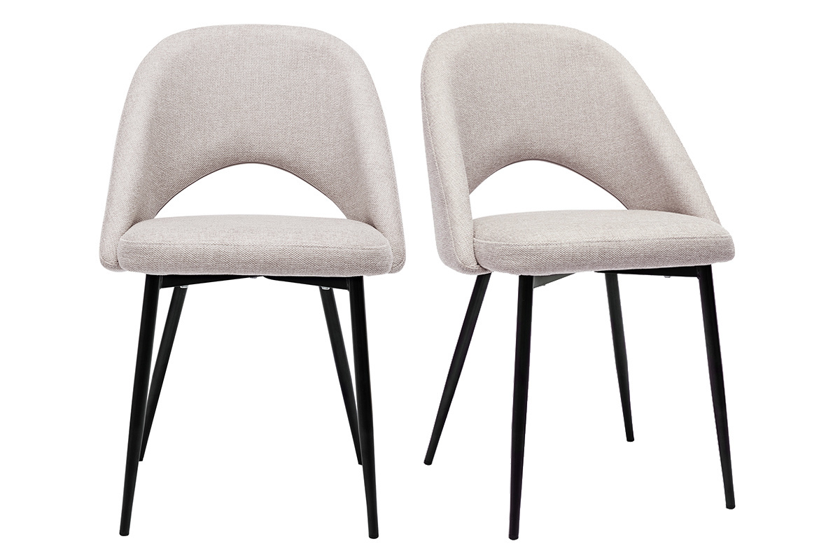 Chaises vintage en tissu effet velours textur beige et mtal noir (lot de 2) COSETTE