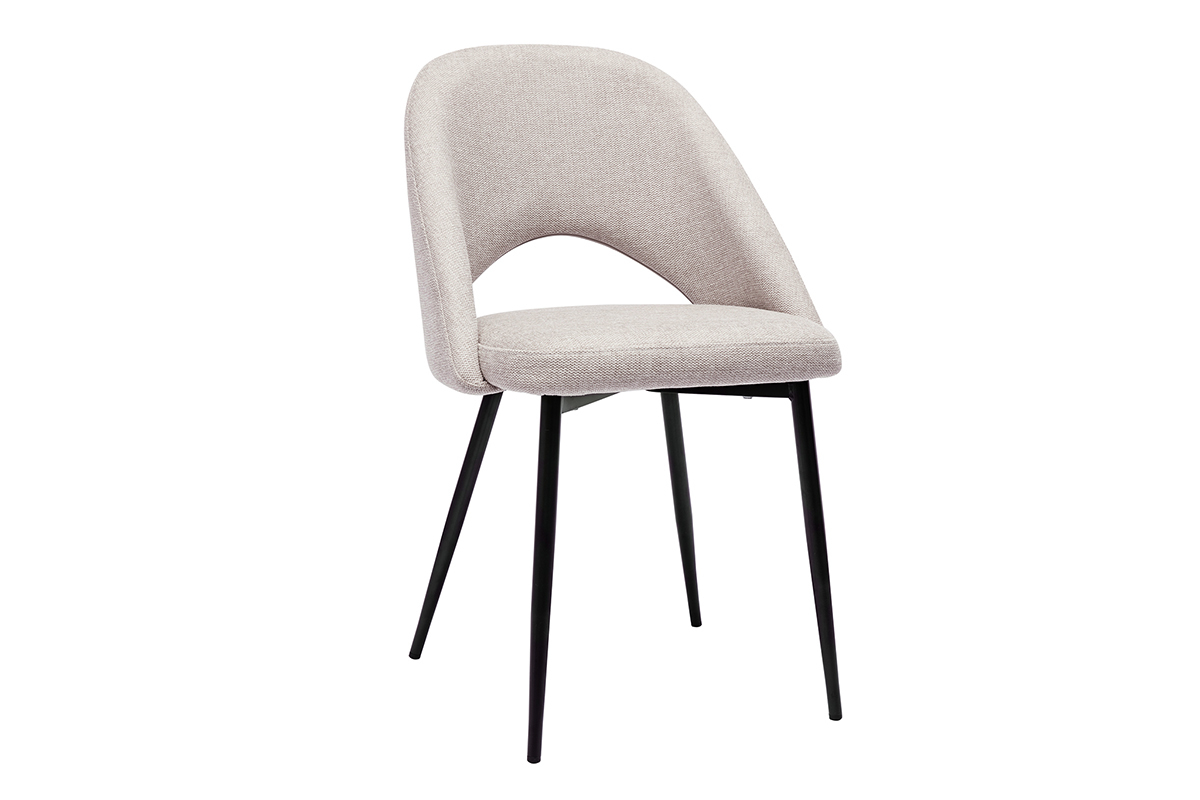Chaises vintage en tissu effet velours textur beige et mtal noir (lot de 2) COSETTE