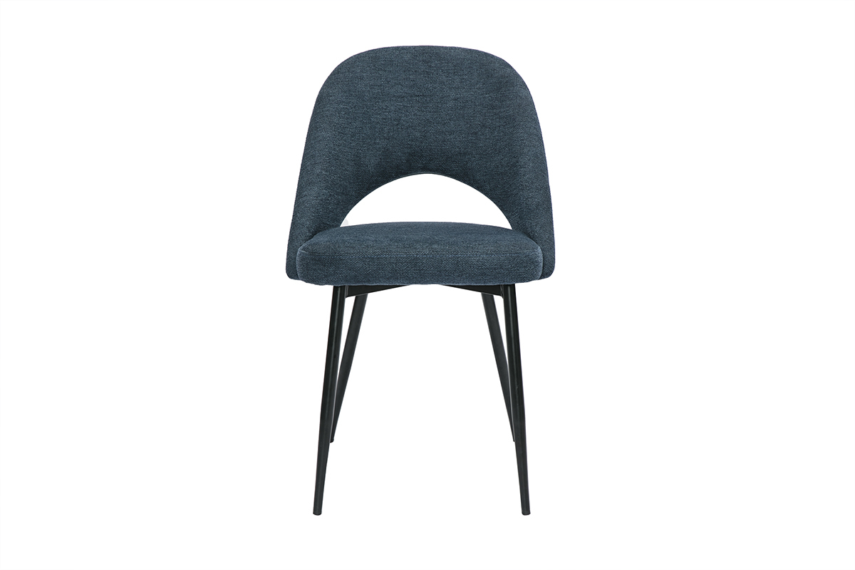 Chaises vintage en tissu effet velours textur bleu fonc et mtal noir (lot de 2) COSETTE