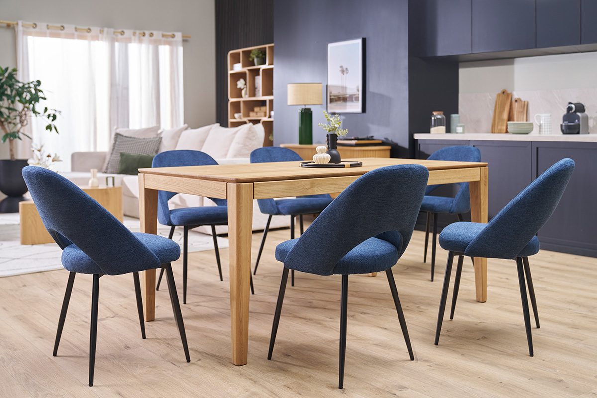 Chaises vintage en tissu effet velours textur bleu fonc et mtal noir (lot de 2) COSETTE