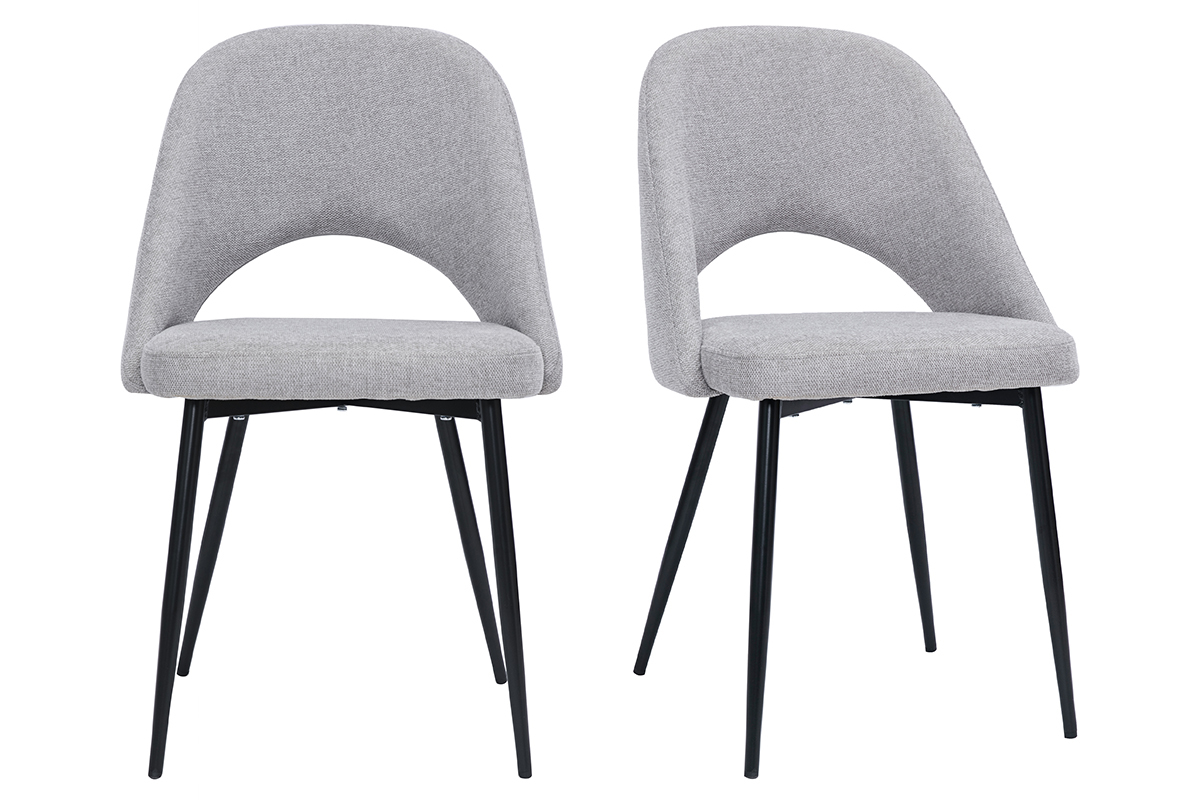 Chaises vintage en tissu effet velours textur gris et mtal noir (lot de 2) COSETTE