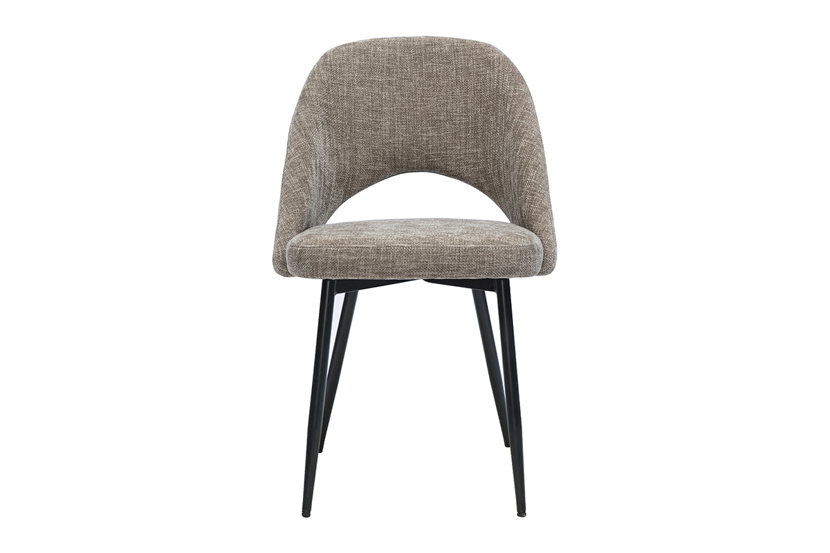 Chaises vintage en tissu effet velours textur� taupe et m�tal noir (lot de 2) COSETTE