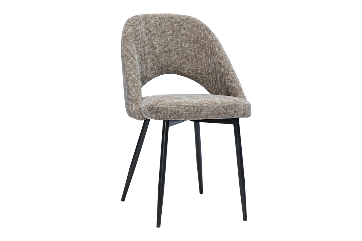 Chaises vintage en tissu effet velours textur� taupe et m�tal noir (lot de 2) COSETTE