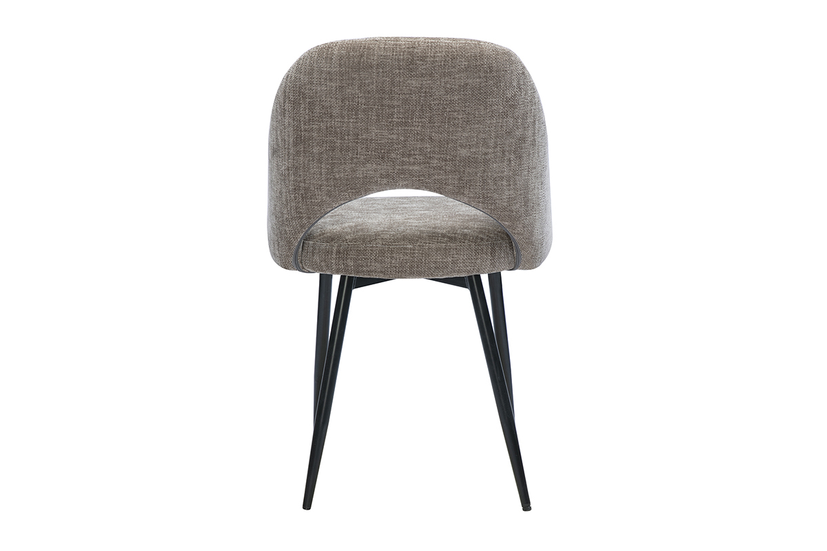 Chaises vintage en tissu effet velours textur� taupe et m�tal noir (lot de 2) COSETTE
