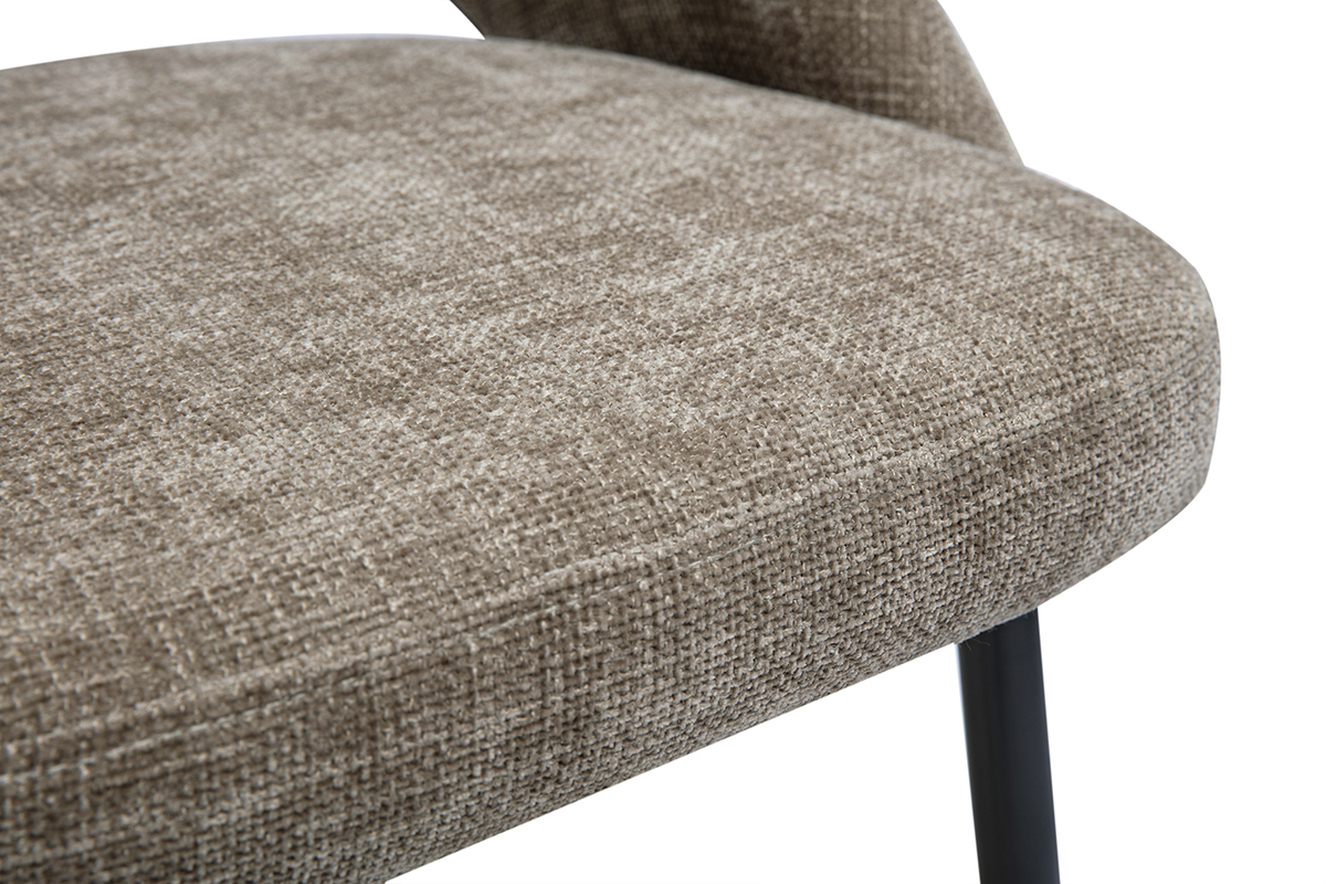 Chaises vintage en tissu effet velours textur� taupe et m�tal noir (lot de 2) COSETTE
