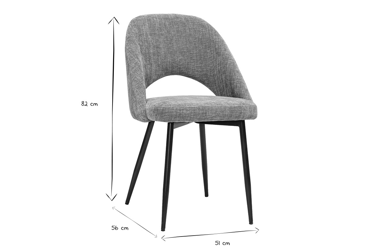 Chaises vintage en tissu effet velours textur� taupe et m�tal noir (lot de 2) COSETTE