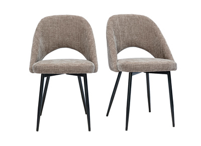 Chaises vintage en tissu effet velours textur&eacute; taupe et m&eacute;tal noir (lot de 2) COSETTE