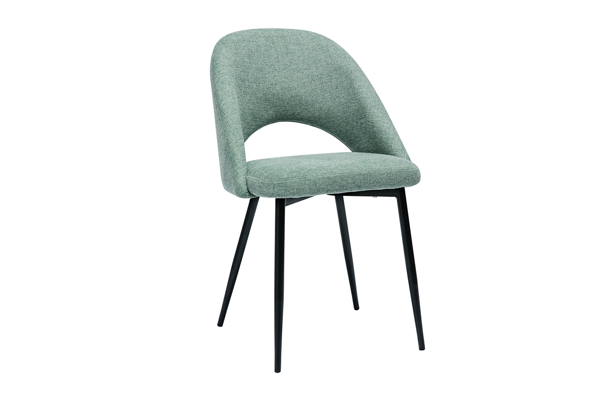Chaises vintage en tissu effet velours textur vert cladon et mtal noir (lot de 2) COSETTE