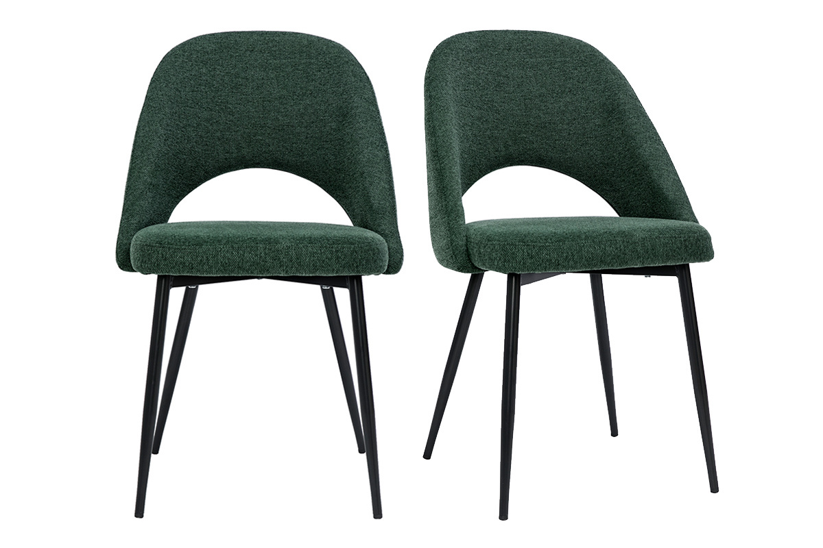 Chaises vintage en tissu effet velours textur vert et mtal noir (lot de 2) COSETTE