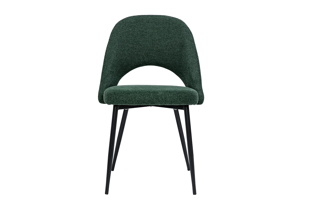 Chaises vintage en tissu effet velours textur vert et mtal noir (lot de 2) COSETTE