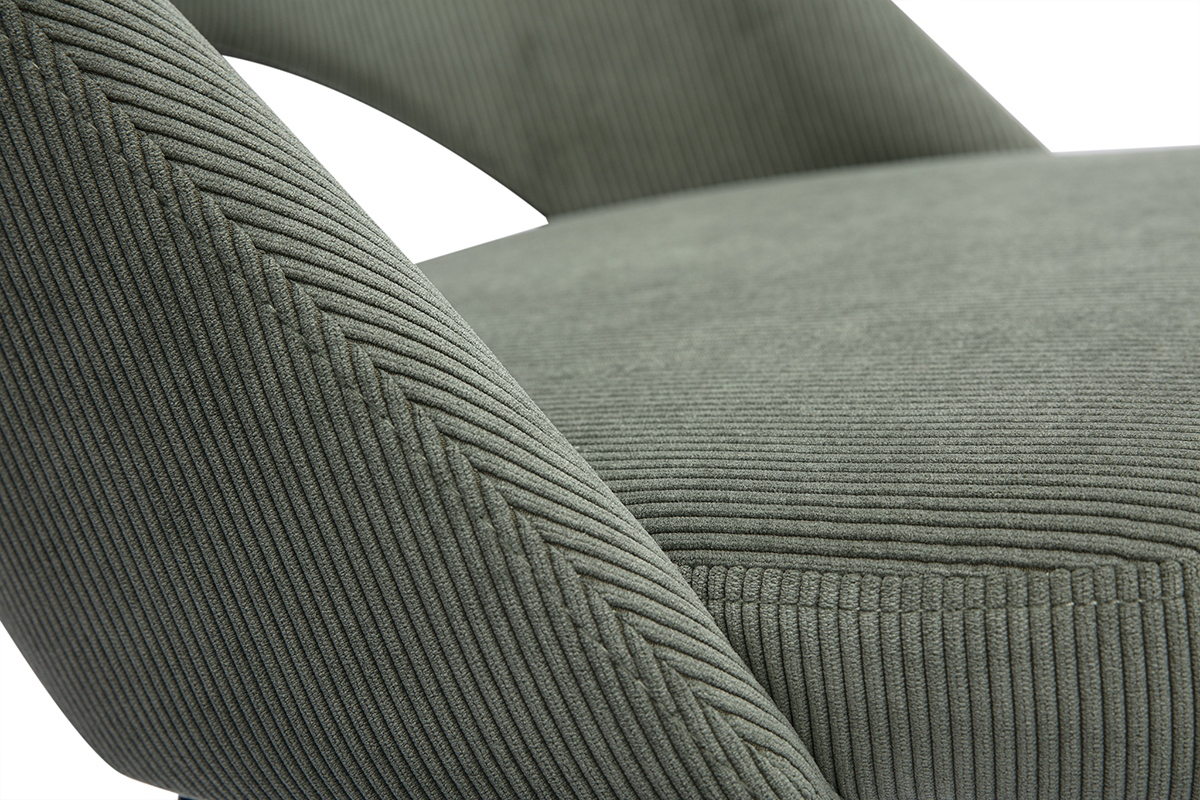 Chaises vintage en tissu velours c�tel� vert kaki et m�tal noir (lot de 2) COSETTE