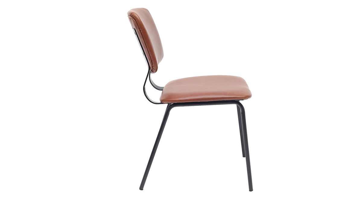chaises vintage marron clair avec pieds mtal noir (lot de 2) LAB