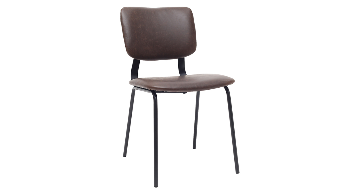 chaises vintage marron fonc avec pieds mtal noir (lot de 2) LAB