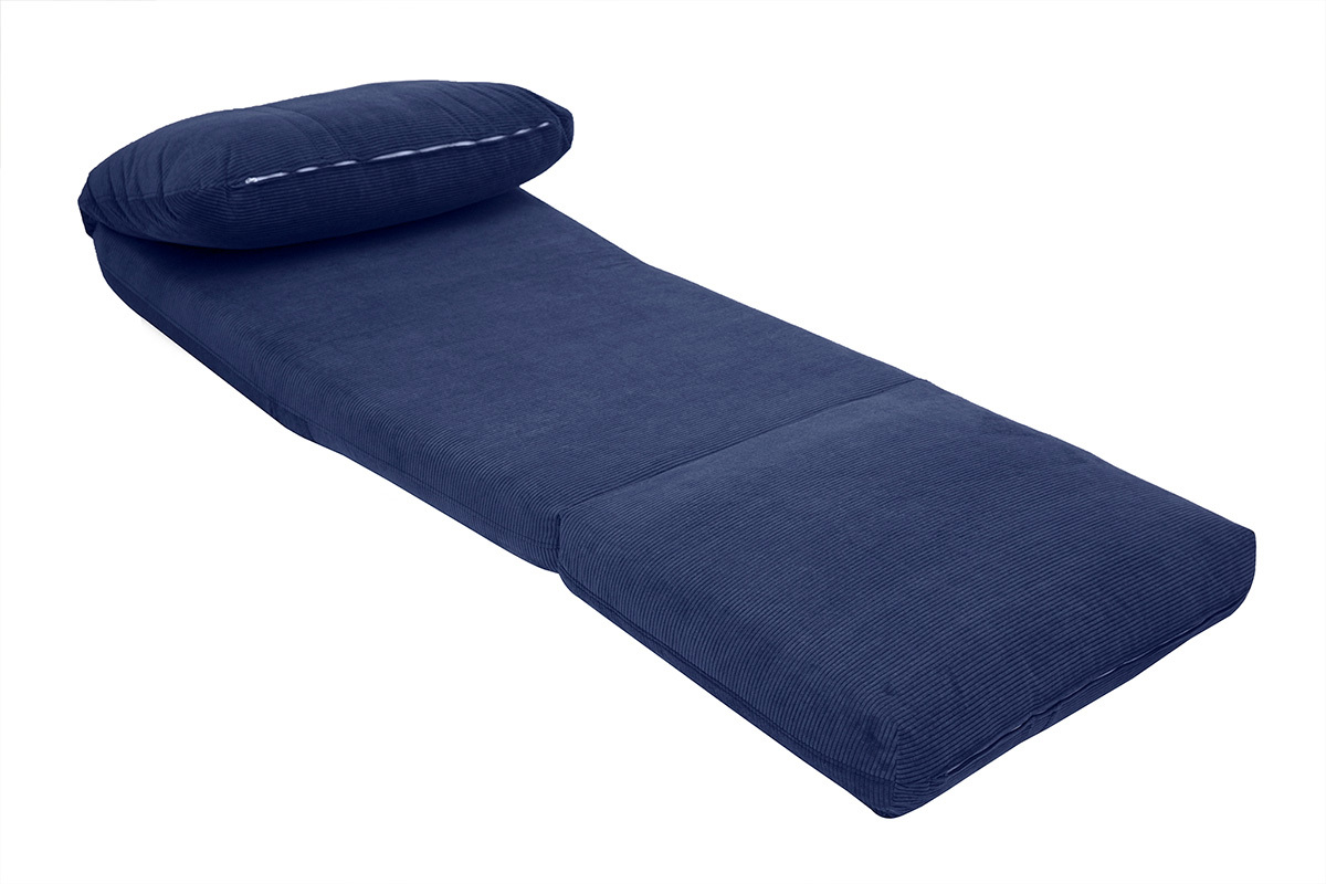 Chauffeuse 1 place convertible en tissu velours ctel bleu fonc SPENCER