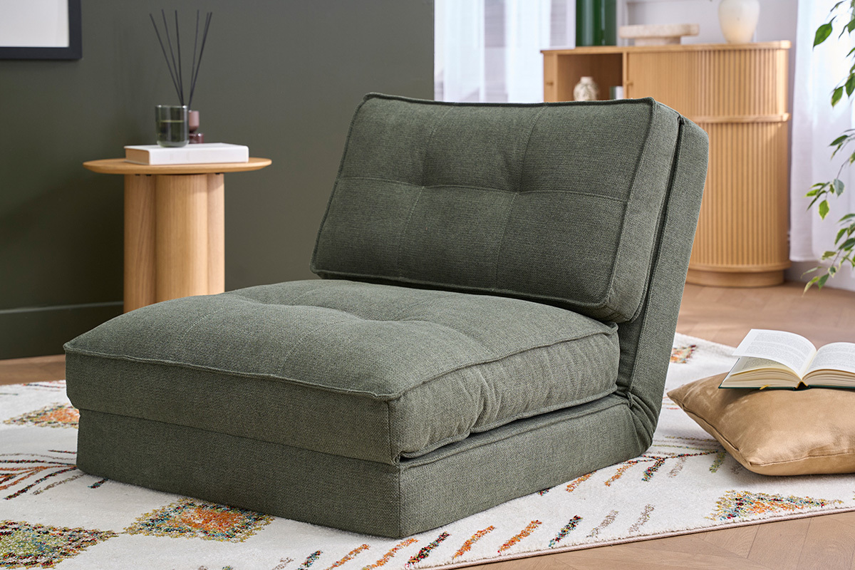 Chauffeuse 1 place convertible en tissu vert kaki SALLY