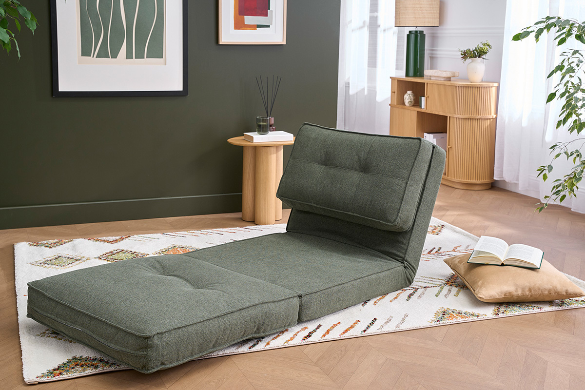 Chauffeuse 1 place convertible en tissu vert kaki SALLY