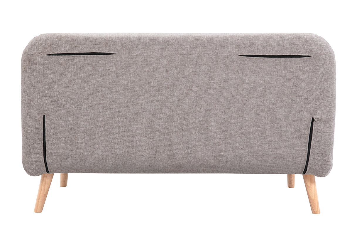 Chauffeuse 2 places convertible en tissu taupe et bois clair AMIKO