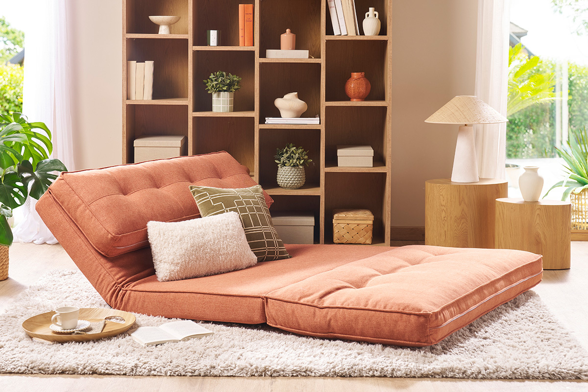 Chauffeuse 2 places convertible en tissu terracotta SALLY