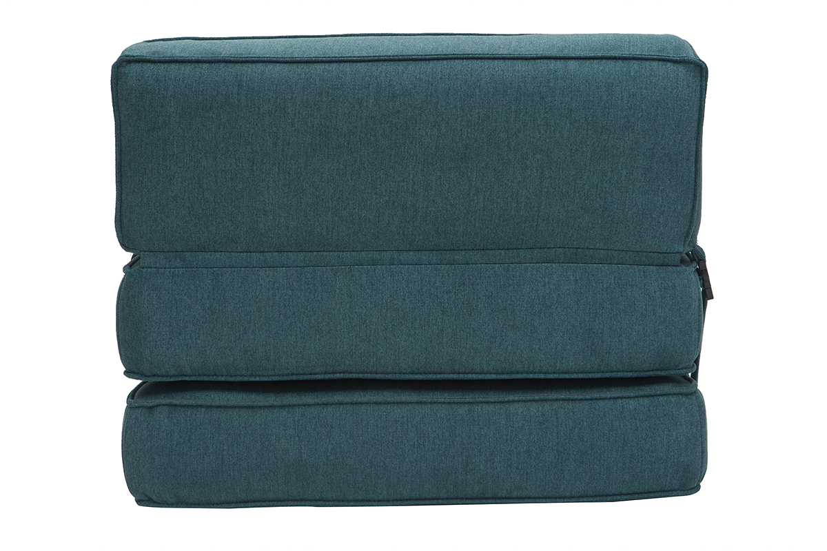 Chauffeuse convertible 1 place en tissu effet velours bleu p�trole KATY