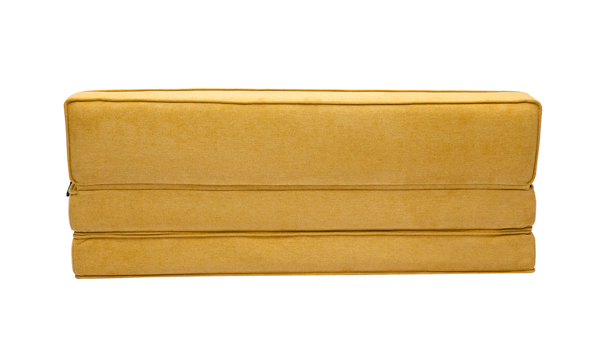Chauffeuse convertible 2 places en tissu effet velours jaune moutarde KATY