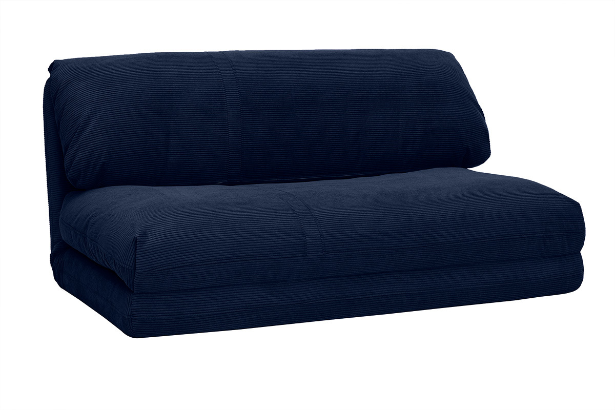 Chauffeuse convertible 2 places en tissu velours ctel bleu fonc SPENCER