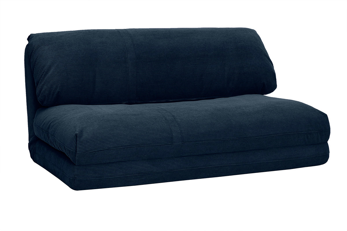 Chauffeuse convertible 2 places en tissu velours ctel bleu fonc SPENCER