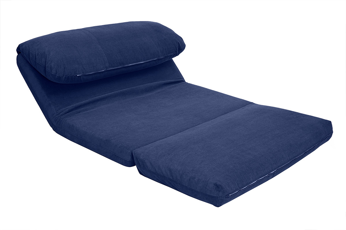 Chauffeuse convertible 2 places en tissu velours ctel bleu fonc SPENCER