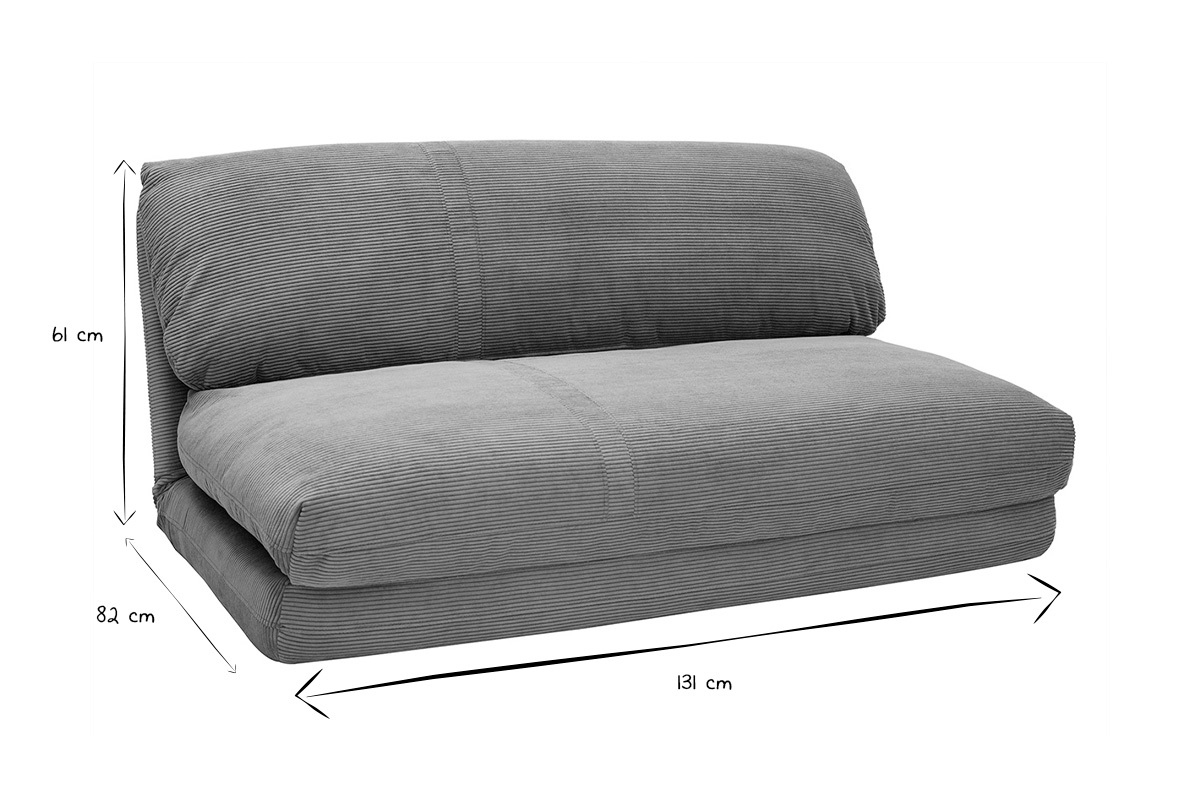 Chauffeuse convertible 2 places en tissu velours c�tel� bleu fonc� SPENCER