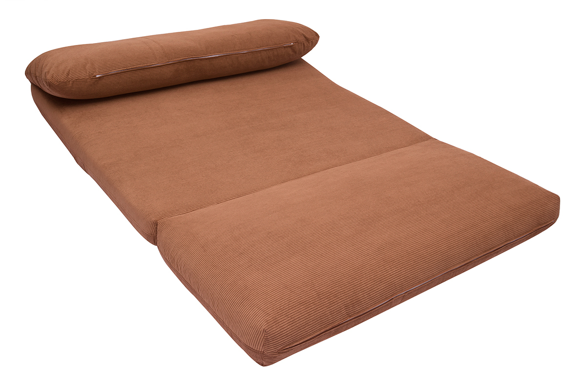Chauffeuse convertible 2 places en tissu velours ctel terre brle SPENCER
