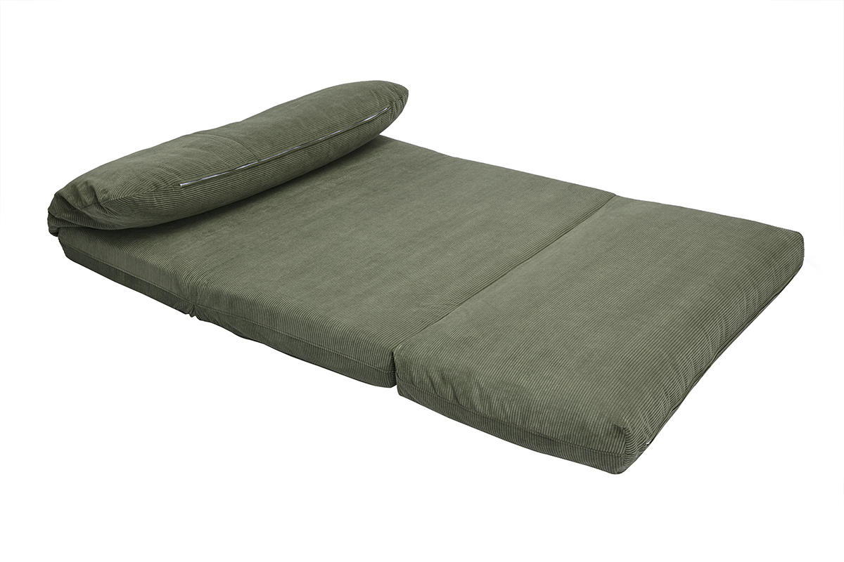 Chauffeuse convertible 2 places en tissu velours ctel vert kaki SPENCER