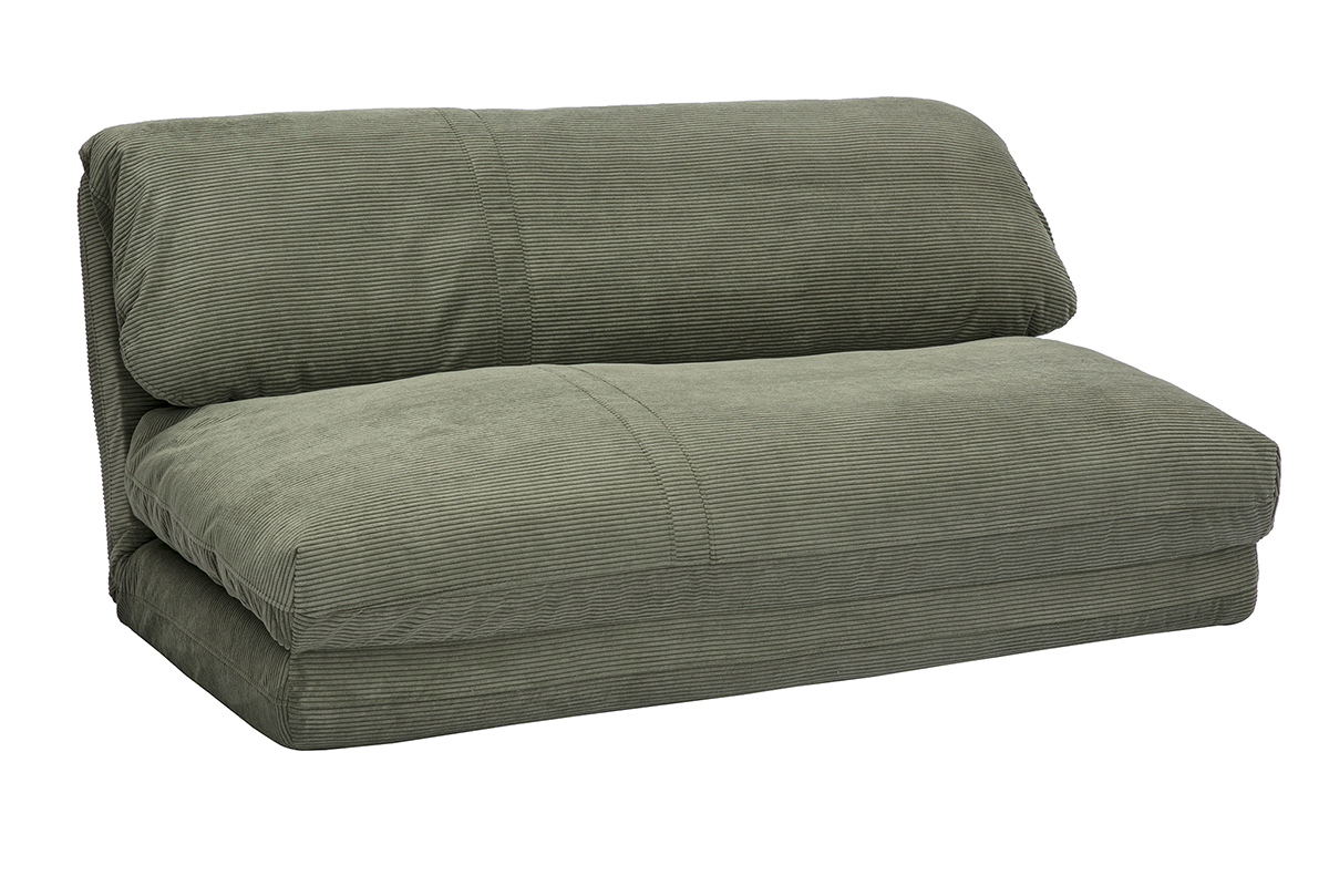 Chauffeuse convertible 2 places en tissu velours ctel vert kaki SPENCER