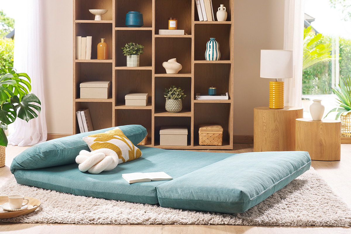 Chauffeuse convertible 2 places en tissu velours ctel vert kaki SPENCER