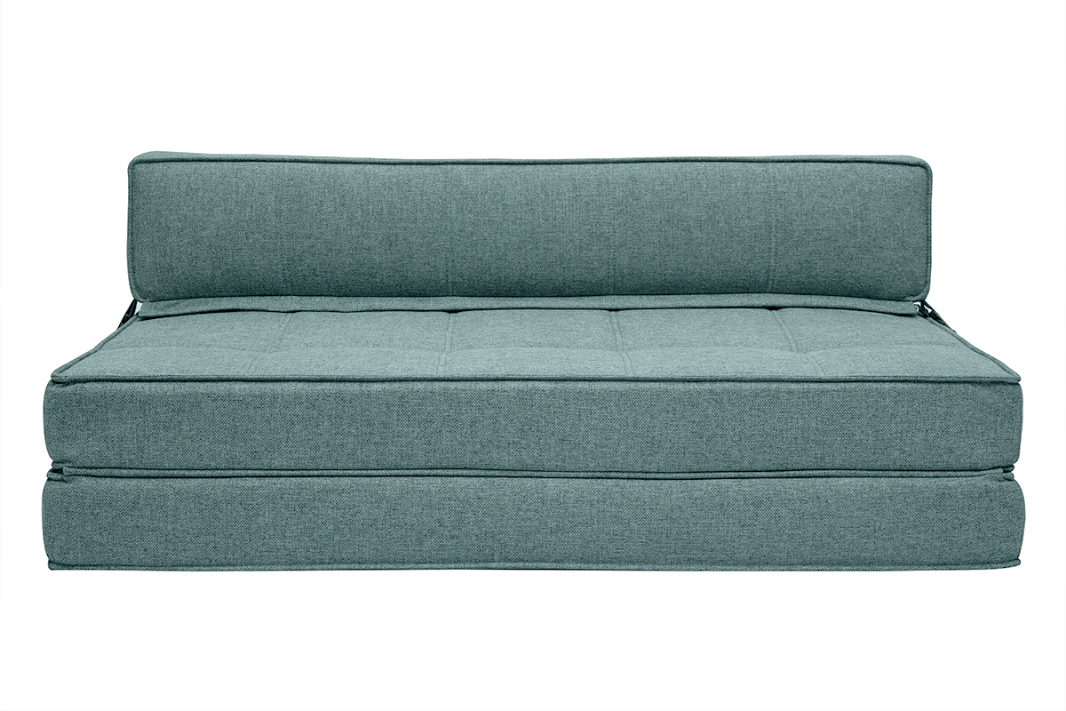 Chauffeuse convertible 2 places en tissu vert de gris KATY