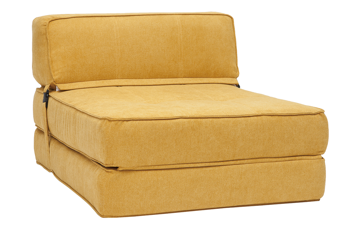 Chauffeuse convertible design effet velours moutarde KATY