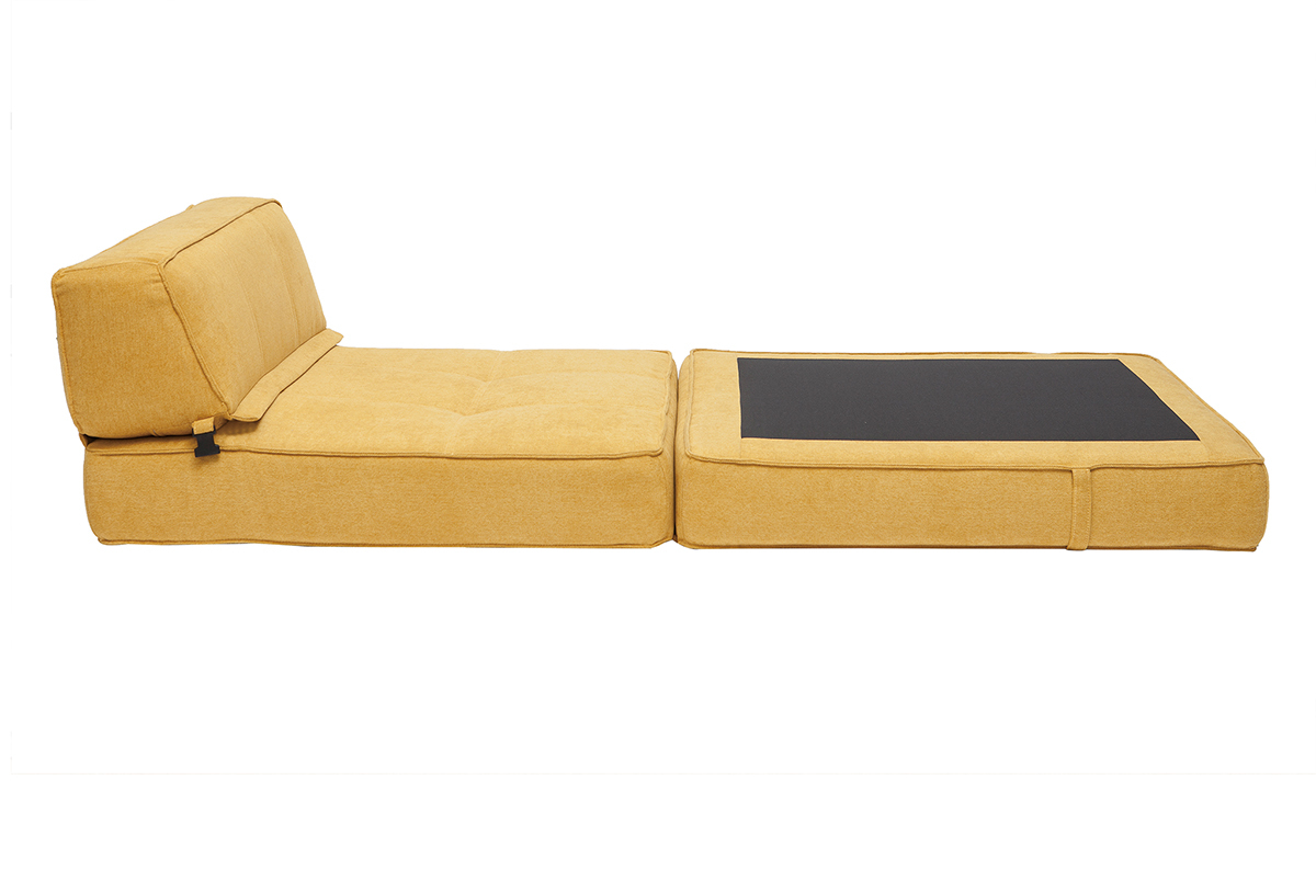 Chauffeuse convertible design effet velours moutarde KATY