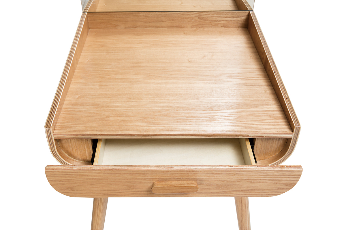 Coiffeuse moderne avec rangement et miroir frne HALLEN