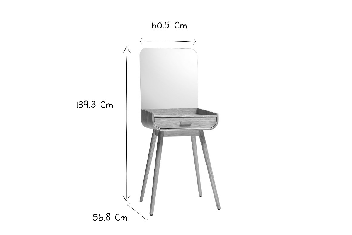 Coiffeuse moderne avec rangement et miroir frne HALLEN