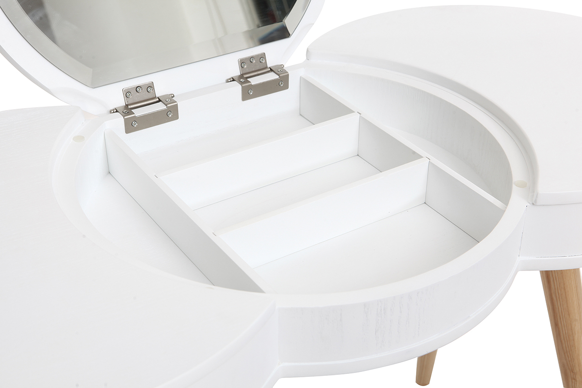 Coiffeuse scandinave bois blanc miroir rond NUBE