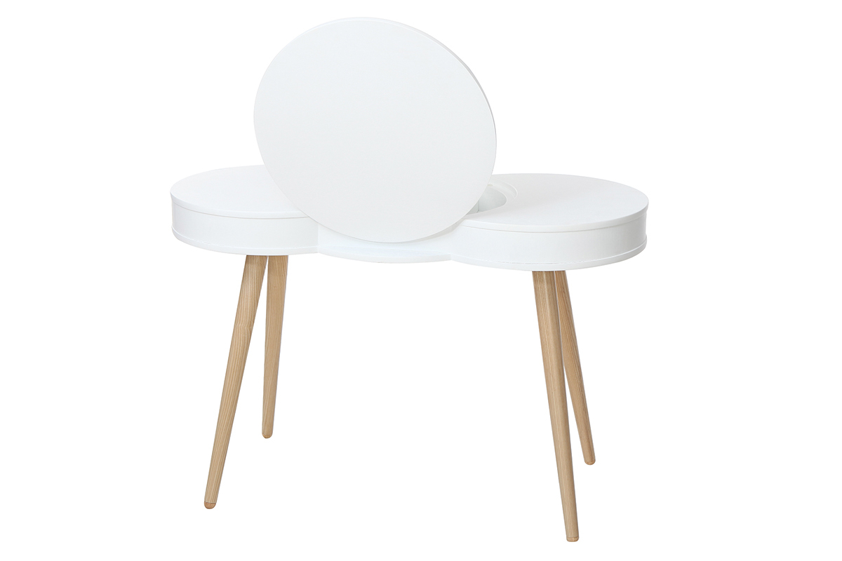 Coiffeuse scandinave bois blanc miroir rond NUBE