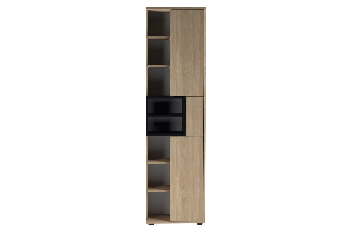 Colonne de rangement design noir et bois STELE